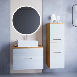 Koupelna BUSTO LED dub artisan / bílý lesk