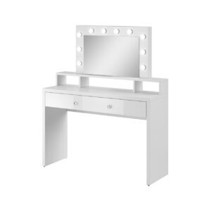 Toaletní stolek se zrcadlem a osvětlením ARIA bílý / bílý lesk