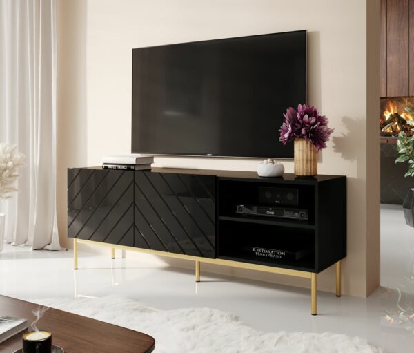 Televizní stolek ABETO 150 černý / zlatý podstavec