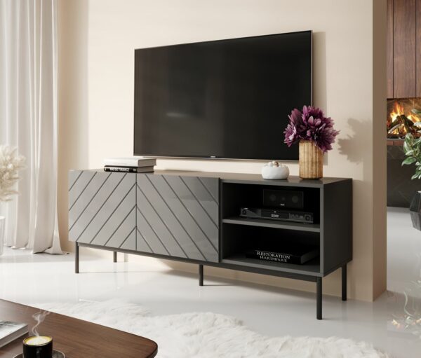 Televizní stolek ABETO 150 grafit / černý podstavec