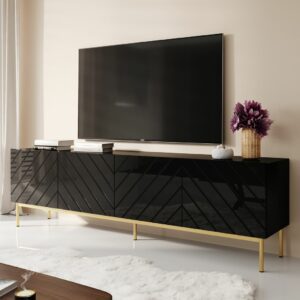 Televizní stolek ABETO 200 černý / zlatý podstavec