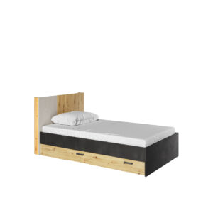Postel 120x200 2S s roštem a led osv. dub artisan/raw steel/silk flou QUBIC QB11