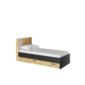 Postel 90x200 1S s roštem a led dub artisan/raw steel/silk flou QUBIC QB12
