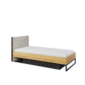 Postel 90x200 s roštem hikora naturalna/silk flou/raw steel TEEN FLEX TF16
